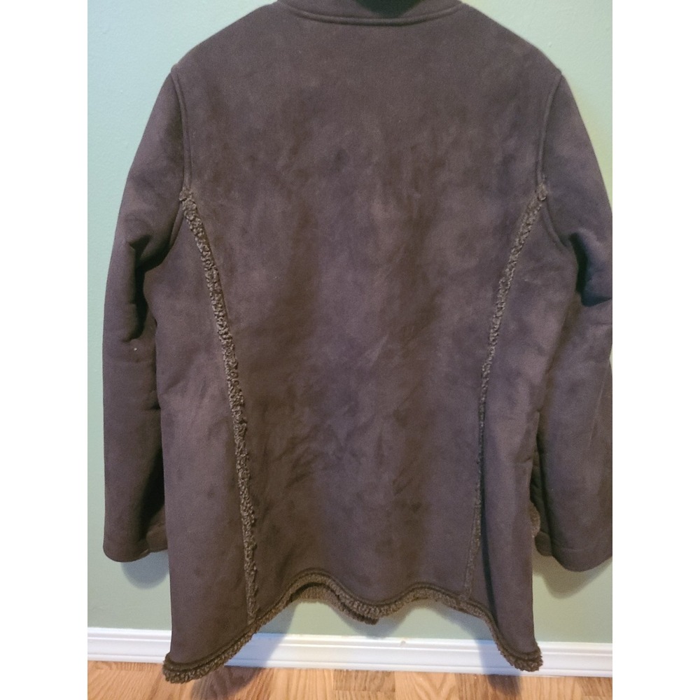 LL Bean Long‎ Brown Coat Faux Suede Sherpa Shearling Lined Polyester WM's 1X - Picture 9 of 9